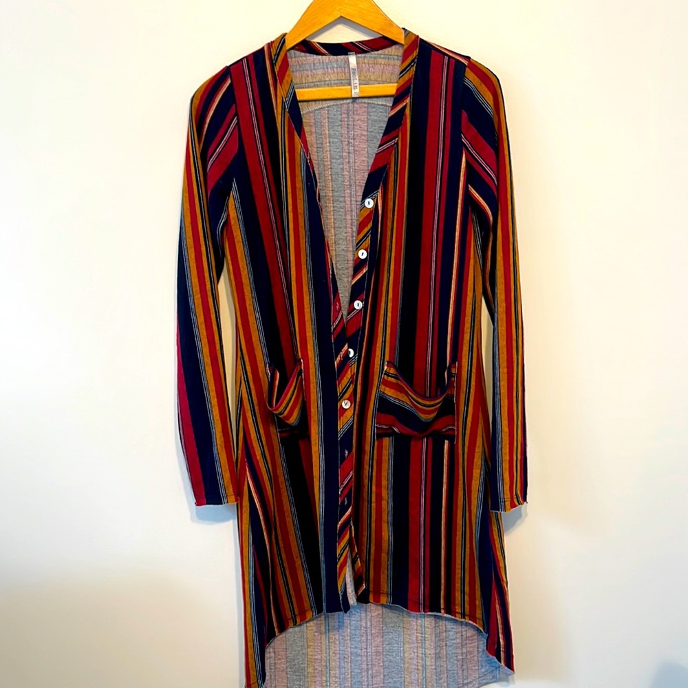 Paolino women’s duster cardigan striped with buttons and pockets size small